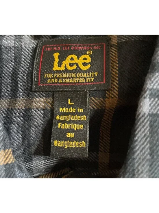 Lee Mens Long Sleeve Plaid Button-Up Shirt Gray & Brown Size Large - Picture 6 of 10